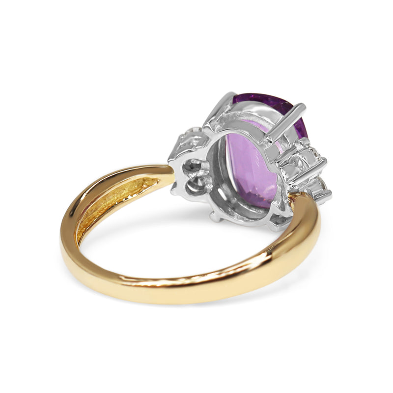 18ct Yellow and White Gold Pink Sapphire and Diamond Ring