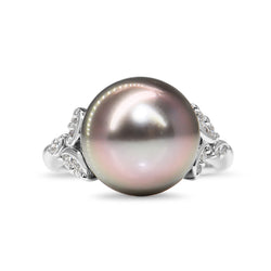 Platinum 11.6mm Tahitian Pearl and Diamond Ring