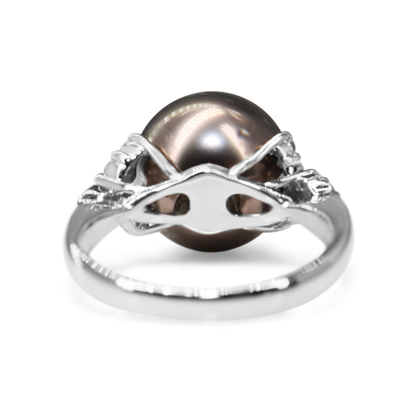 Platinum 11.6mm Tahitian Pearl and Diamond Ring
