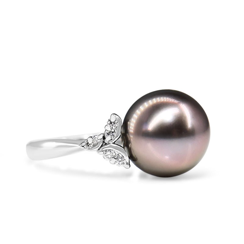 Platinum 11.6mm Tahitian Pearl and Diamond Ring