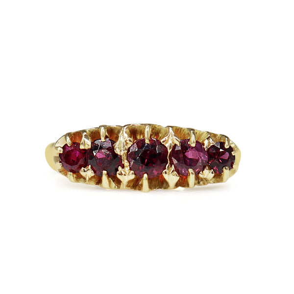 18ct Yellow Gold Antique Ruby 5 Stone Ring