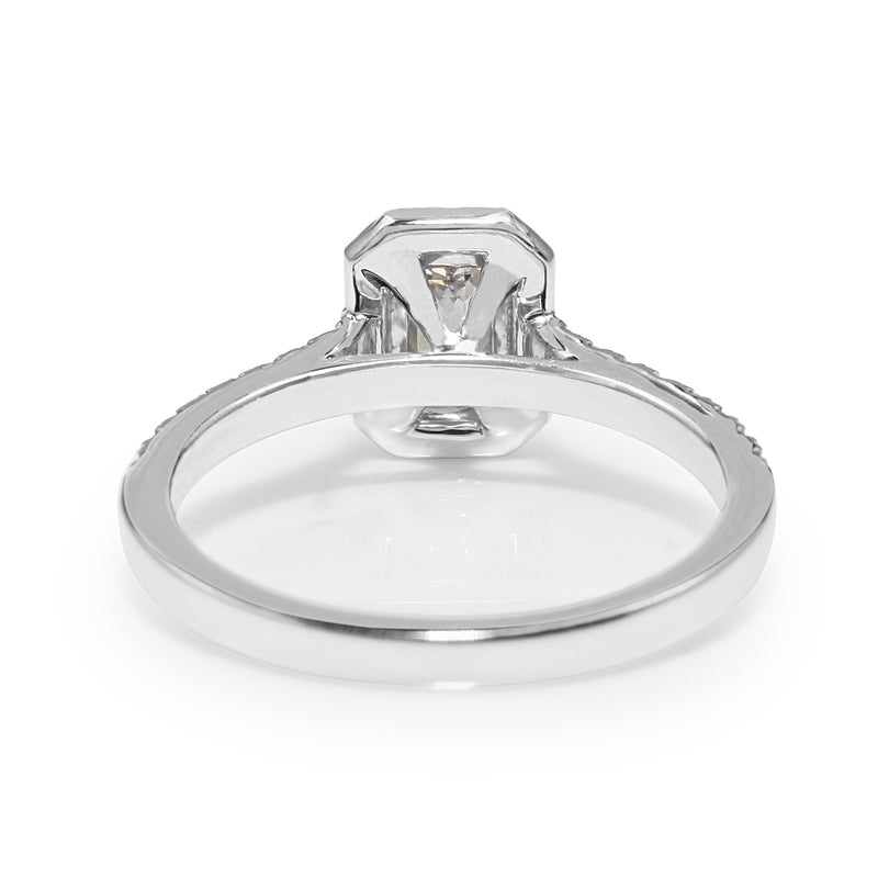 18ct White Gold Emerald Cut Halo Ring