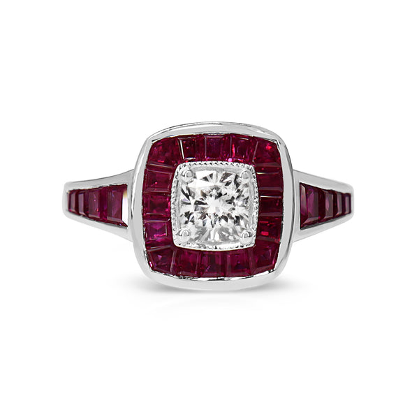 9ct Gold Diamond And Created Ruby Gents Ring in Red | Prouds
