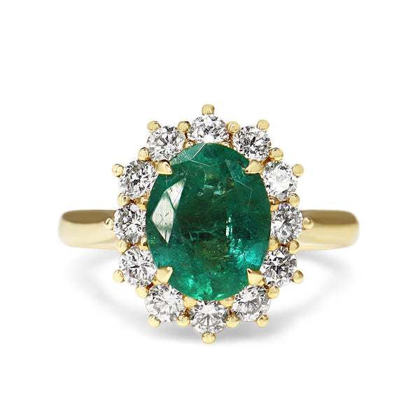 18ct Yellow Gold Emerald and Diamond Halo Ring