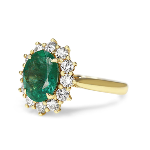 18ct Yellow Gold Emerald and Diamond Halo Ring