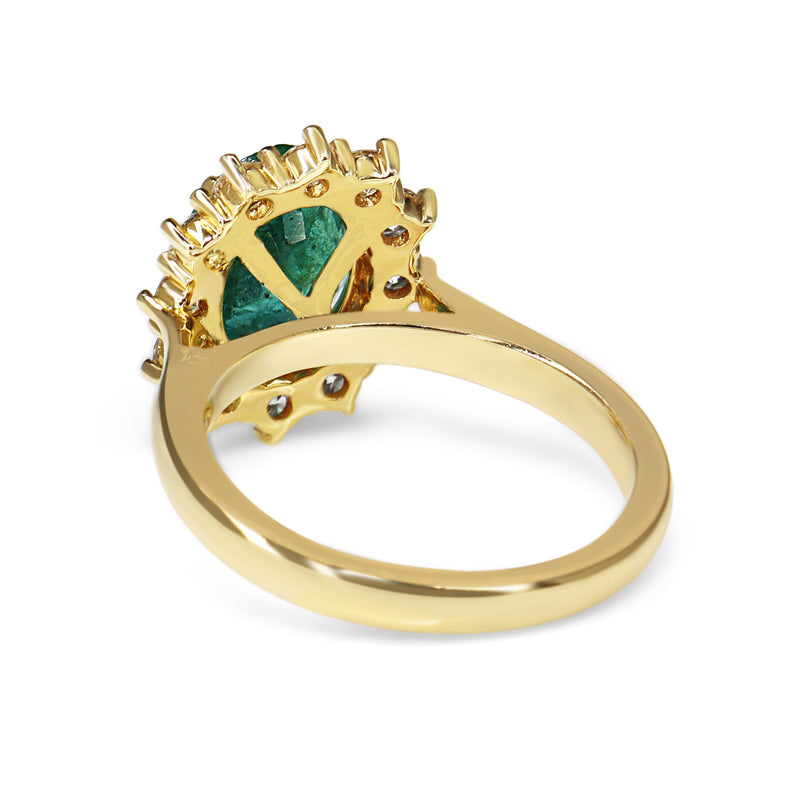 18ct Yellow Gold Emerald and Diamond Halo Ring