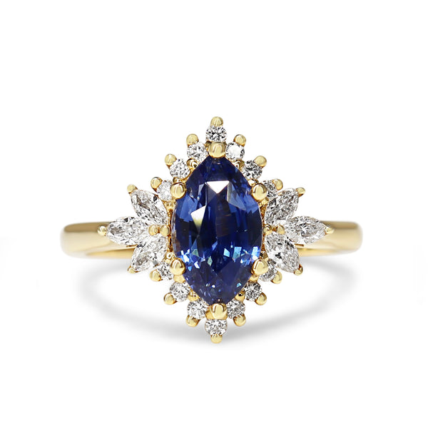 18ct Yellow Gold Marquise Sapphire and Diamond Cluster Ring