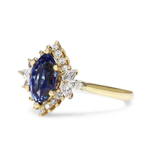 18ct Yellow Gold Marquise Sapphire and Diamond Cluster Ring
