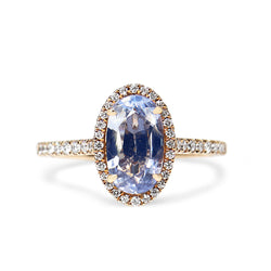 18ct Rose Gold Oval Sapphire and Diamond Halo Ring