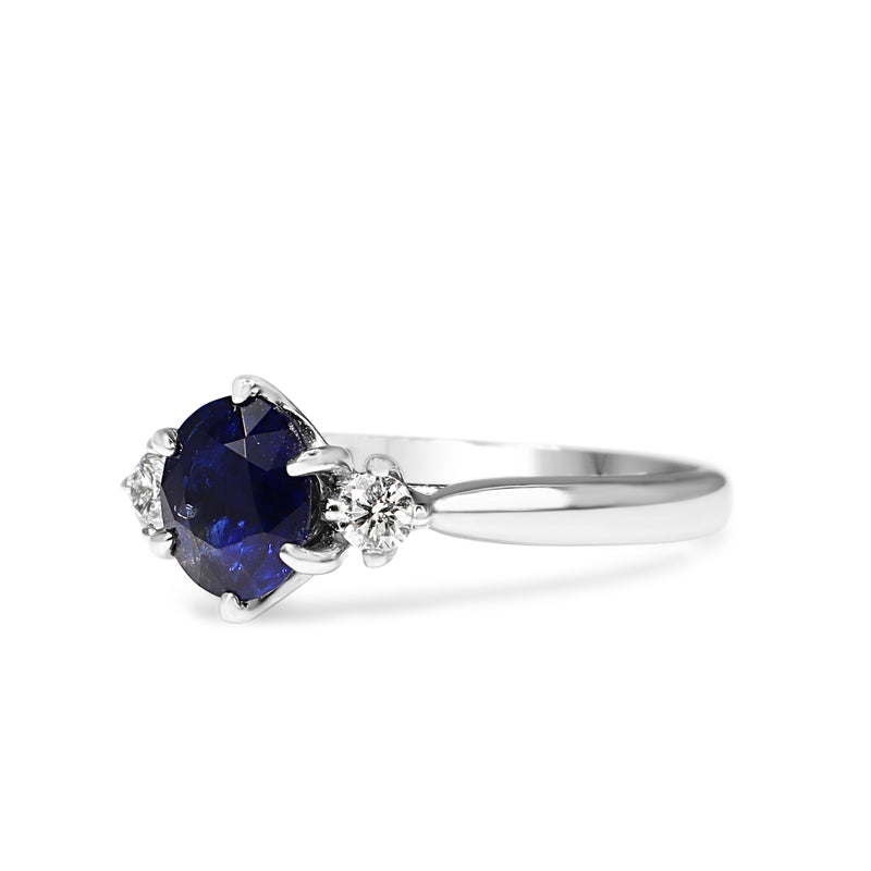 18ct White Gold Oval Sapphire and Diamond 3 Stone Ring