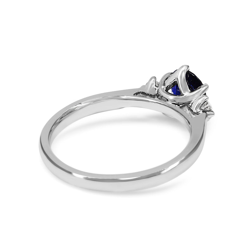 18ct White Gold Oval Sapphire and Diamond 3 Stone Ring