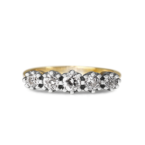18ct Yellow and White Gold Vintage Old Cut 5 Stone Diamond Ring
