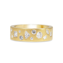 18ct Yellow Gold Mixed Shape Diamond Matte Finished Band