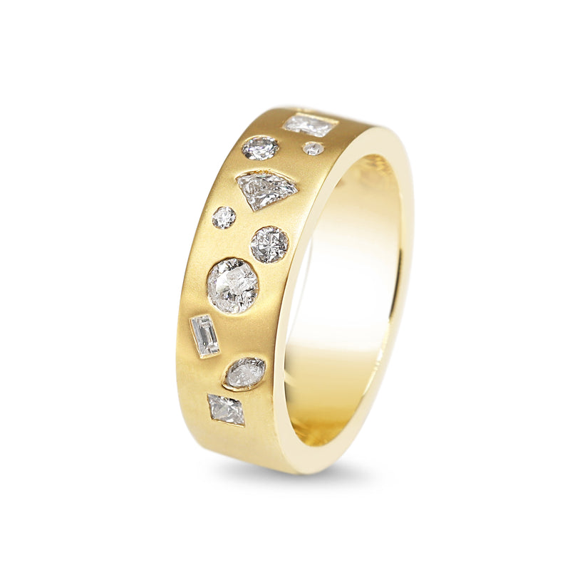 18ct Yellow Gold Mixed Shape Diamond Matte Finished Band