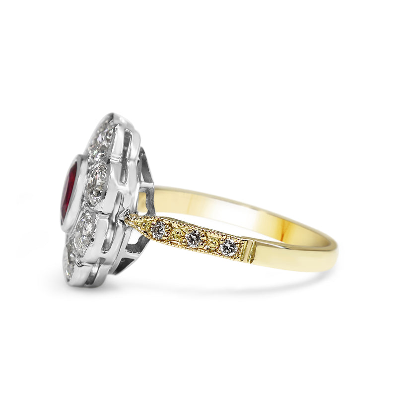 18ct Yellow and White Gold Ruby and Diamond Daisy Ring