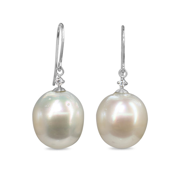18ct White Gold 13.5mm South Sea Pearl and Diamond Earrings