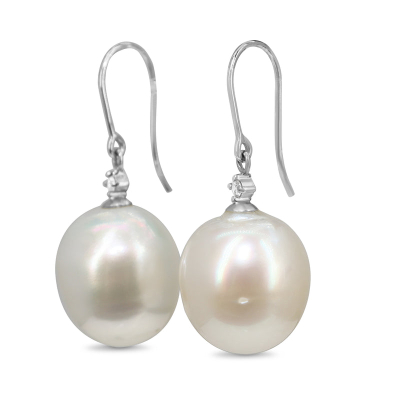 18ct White Gold 13.5mm South Sea Pearl and Diamond Earrings