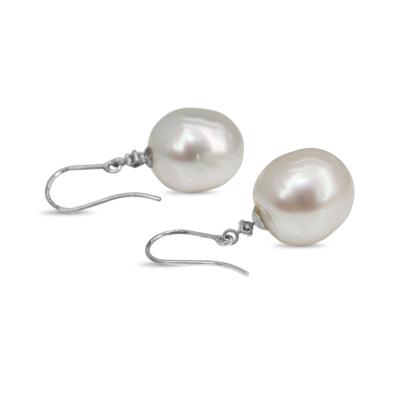 18ct White Gold 13.5mm South Sea Pearl and Diamond Earrings