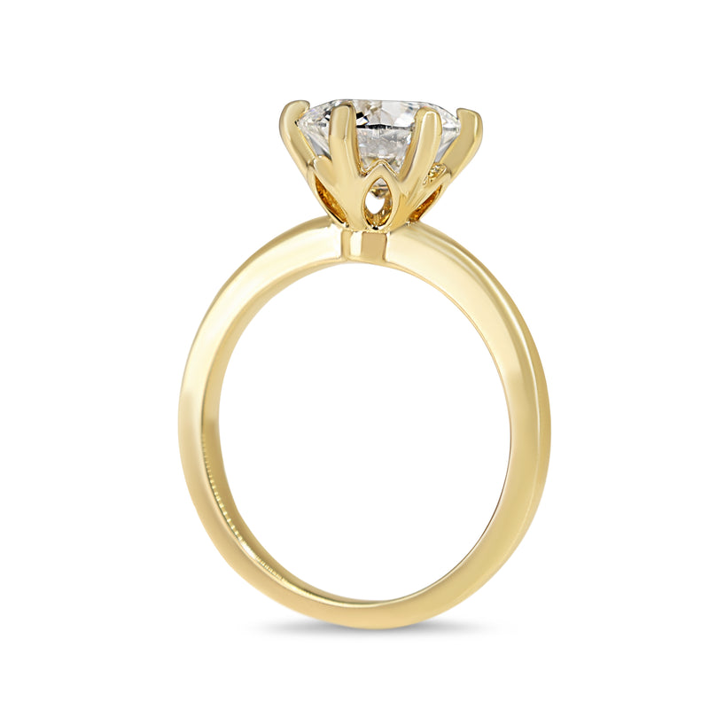 18ct Yellow Gold 6 Claw Lab Grown Diamond 2.00ct Round Diamond Ring