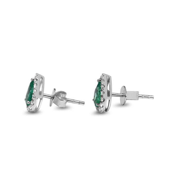 18ct White Gold Pear Shaped Emerald and Diamond Stud Earrings