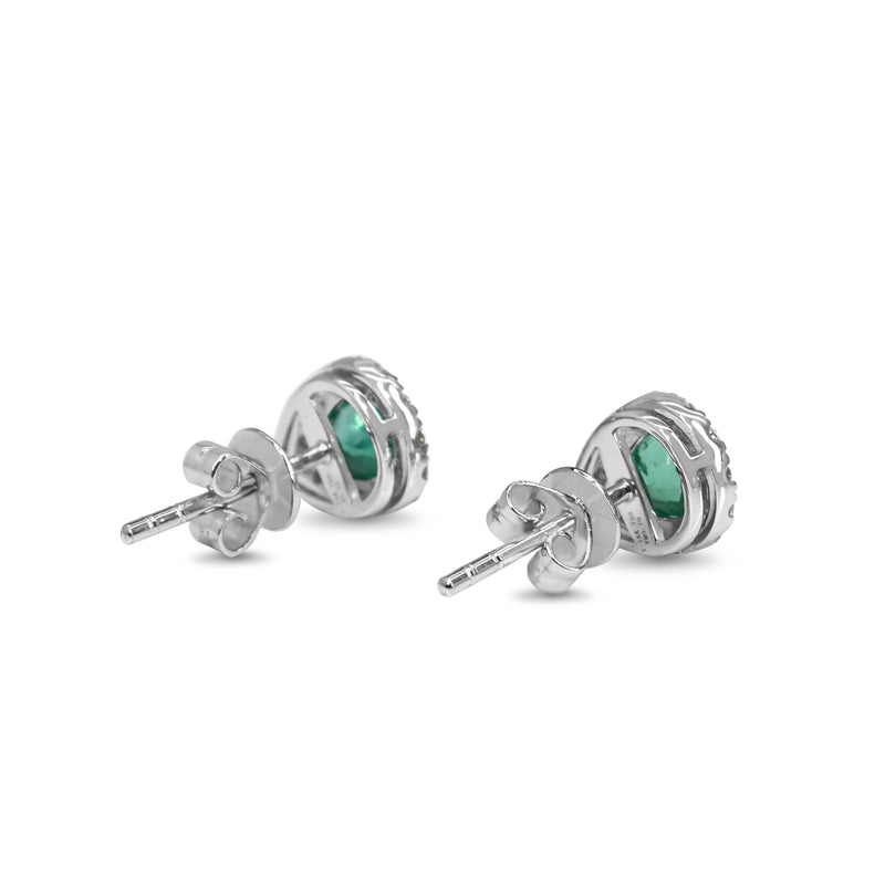 18ct White Gold Pear Shaped Emerald and Diamond Stud Earrings