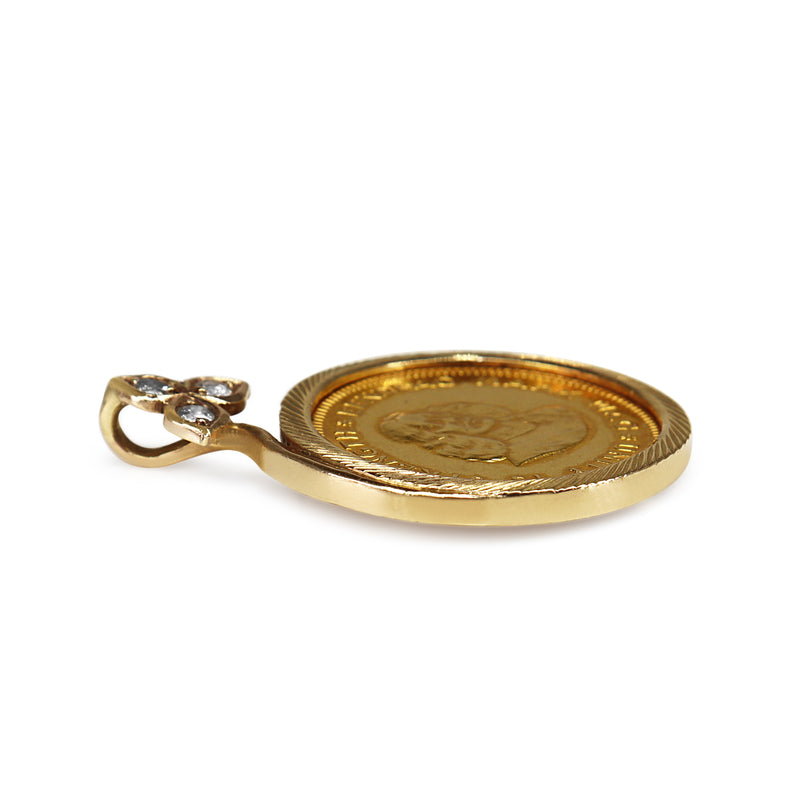 22ct Yellow Gold Sovereign (1979 African Rand) in 9ct Case with Diamonds