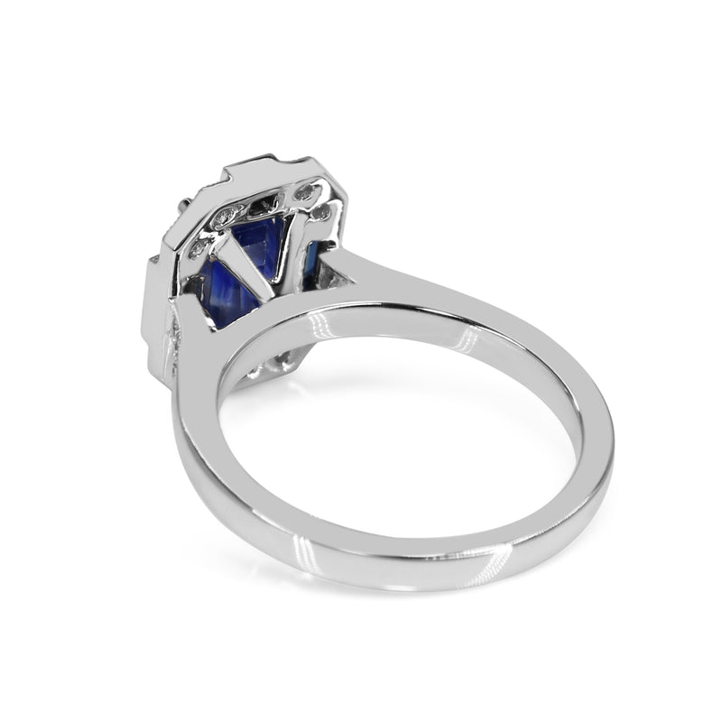 18ct White Gold Sapphire and Diamond Deco Style Ring