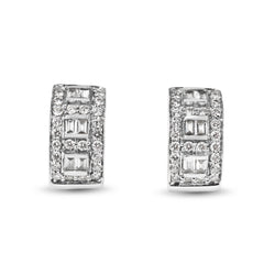 18ct White Gold Baguette and Brilliant Cut Diamond Hoop Earrings