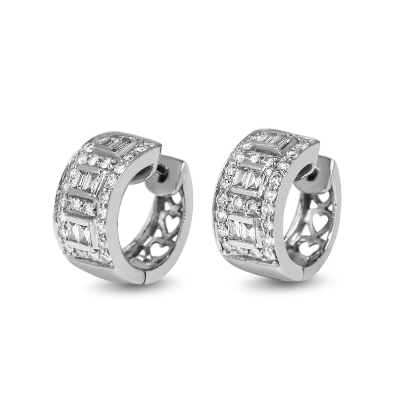 18ct White Gold Baguette and Brilliant Cut Diamond Hoop Earrings