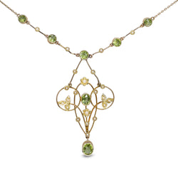 9ct Yellow Gold Victorian Antique Peridot and Seed Pearl Necklace