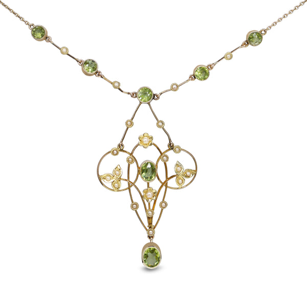 9ct Yellow Gold Victorian Antique Peridot and Seed Pearl Necklace