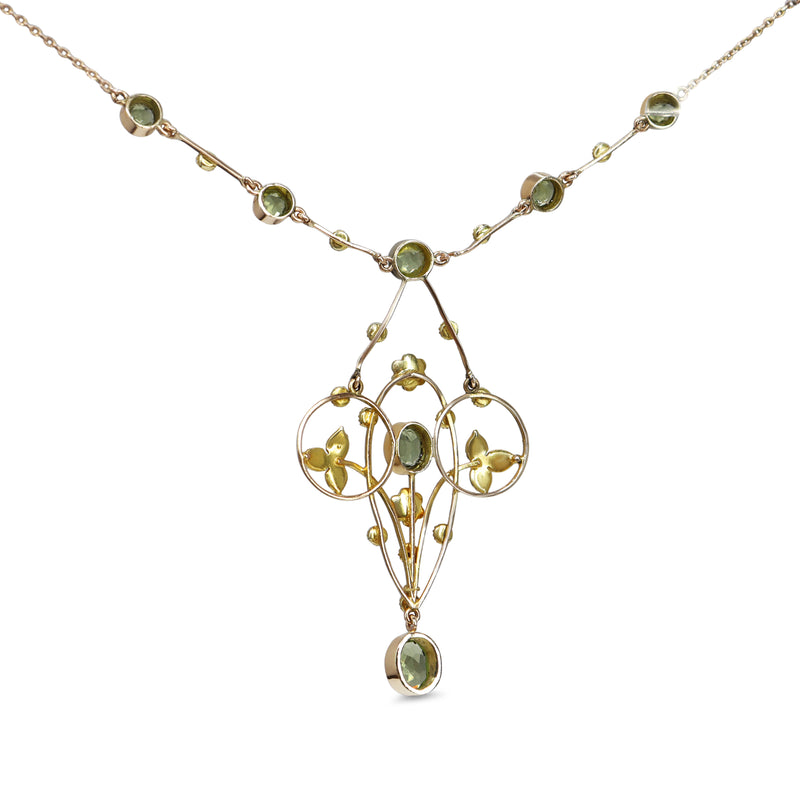 9ct Yellow Gold Victorian Antique Peridot and Seed Pearl Necklace