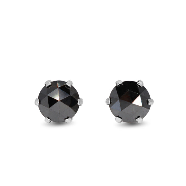 Platinum Faceted Black Diamond Stud Earrings
