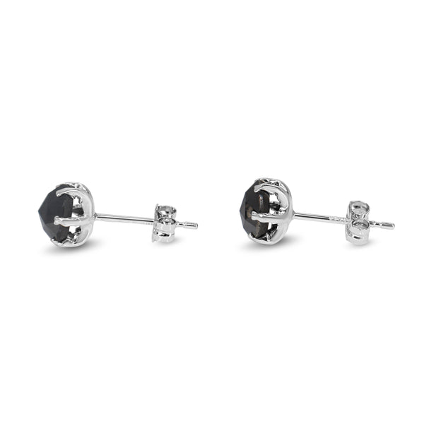 Platinum Faceted Black Diamond Stud Earrings