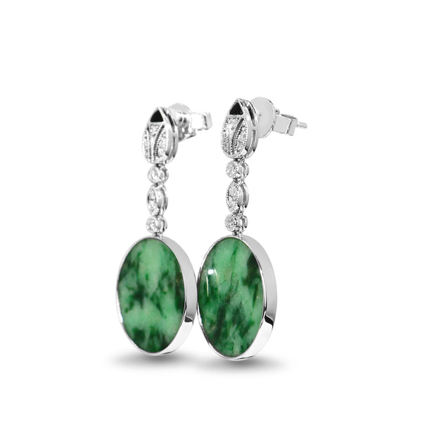 14ct White Gold Jade, Onyx and Diamond Earrings