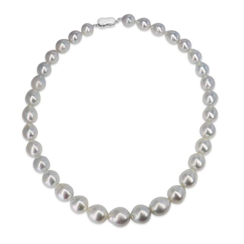 10 - 12.5mm South Sea Pearl Necklace Strand with Silver Clasp
