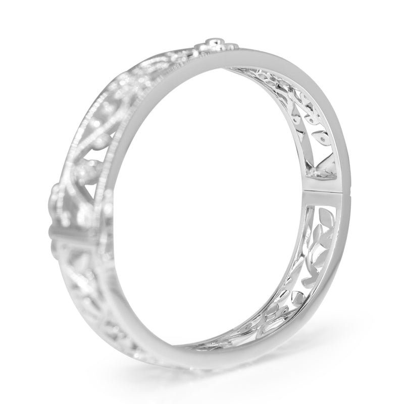 9ct White Gold Diamond Floral Bangle