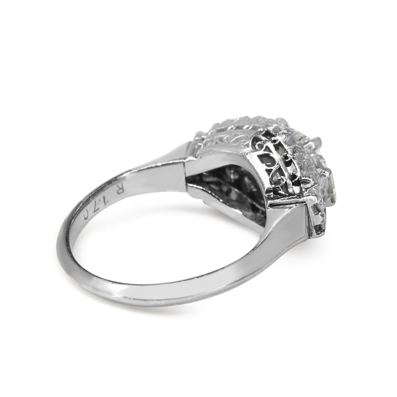 Platinum Vintage Cushion and Carre Cut Diamond Ring