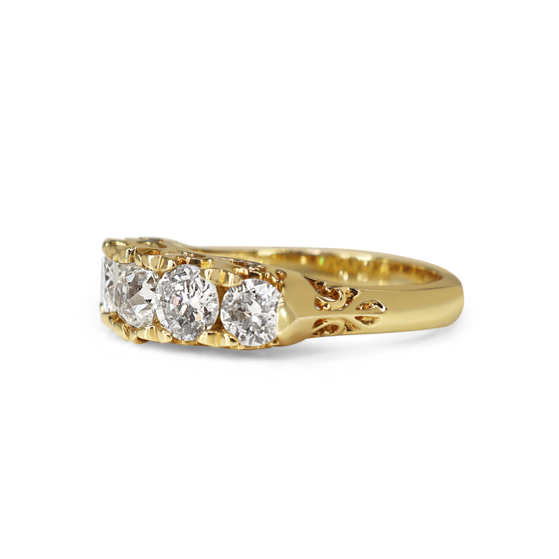 18ct Yellow Gold 5 Stone Victorian Style Old Cut Diamond Ring