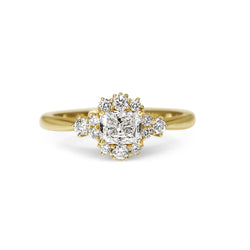 18ct Yellow Gold Radiant Halo East West Diamond Ring