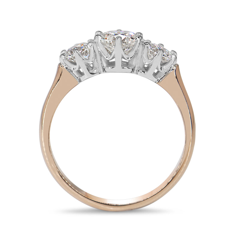 18ct Rose and White Gold Antique Style 3 Stone Diamond Ring