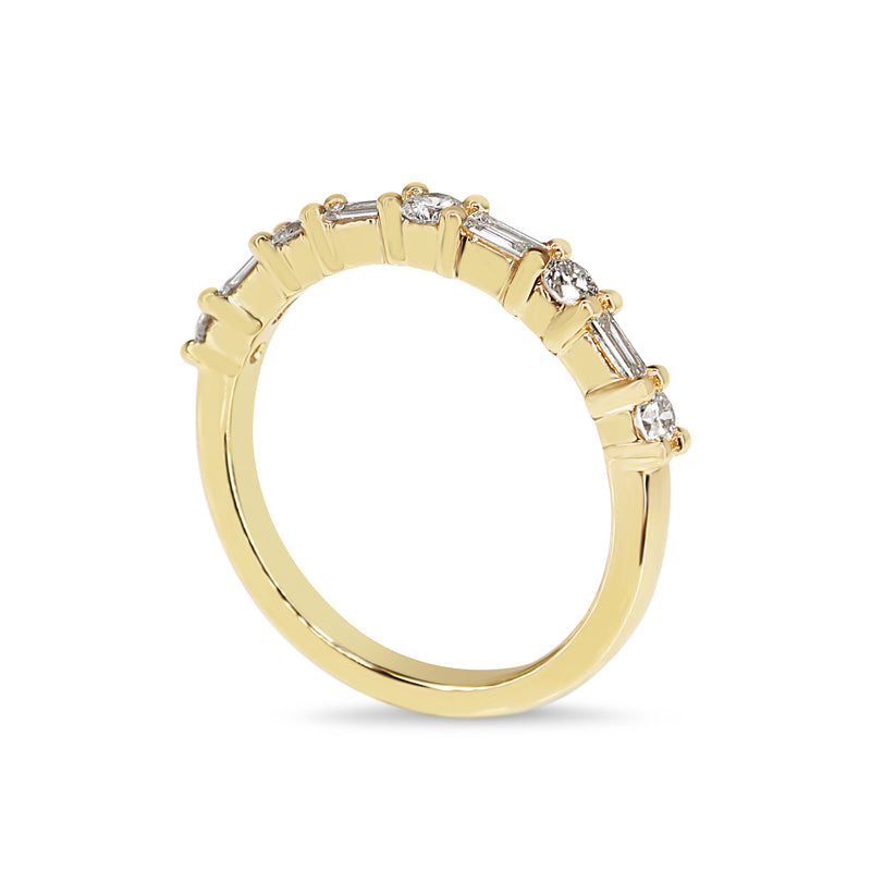 18ct Yellow Gold Baguette and Brilliant Cut Diamond Band Ring