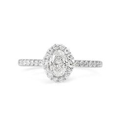 18ct White Gold Fine Oval Diamond Halo Ring