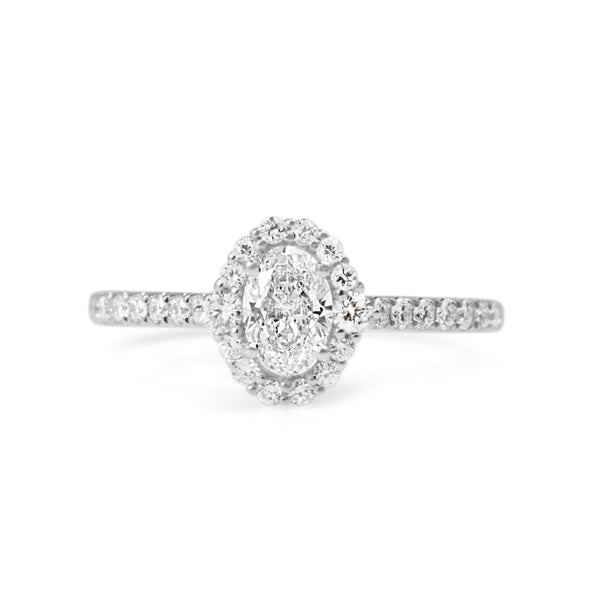 18ct White Gold Fine Oval Diamond Halo Ring