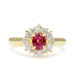 18ct Yellow Gold Ruby and Diamond Cluster Ring
