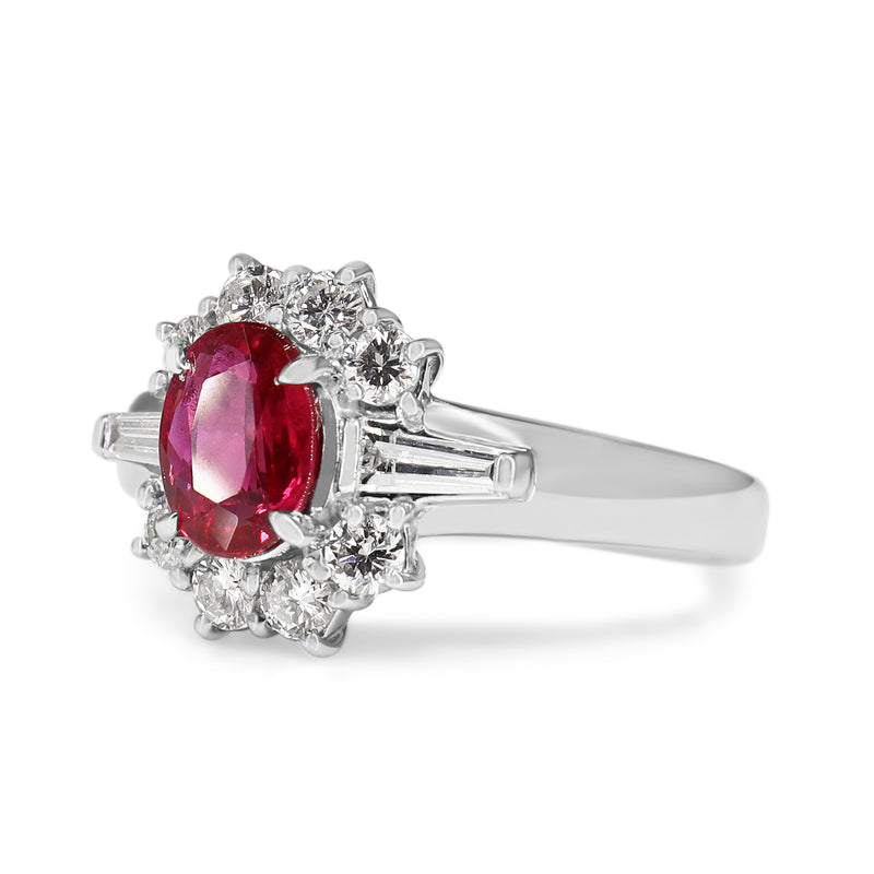 Platinum Ruby and Diamond Cluster Ring