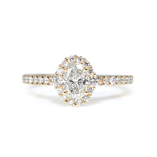 18ct Yellow Gold Oval Diamond Halo Ring