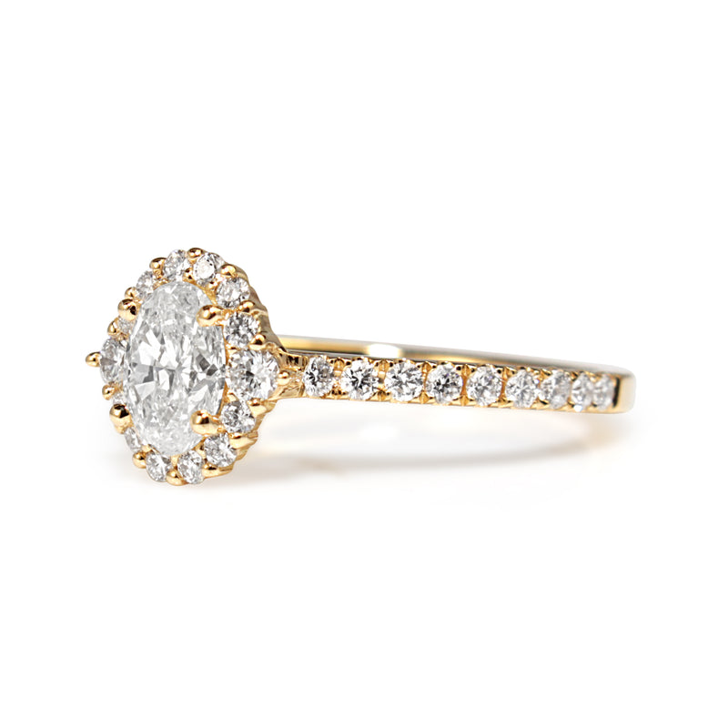 18ct Yellow Gold Oval Diamond Halo Ring