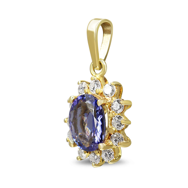 14ct Yellow Gold Tanzanite and Diamond Cluster Pendant