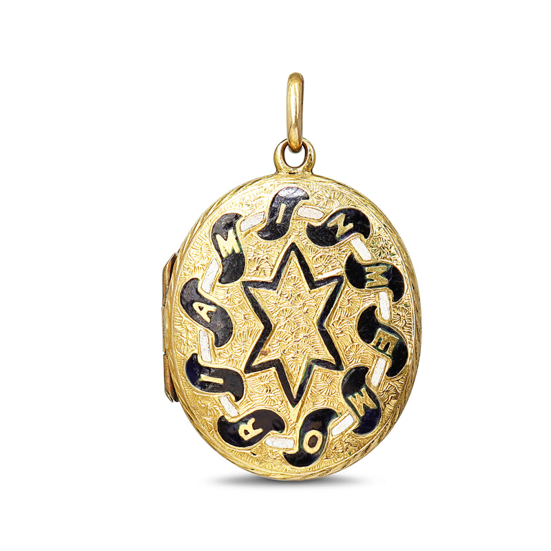 9ct Yellow Gold Antique 'In Memoriam' Victorian Mourning Locket With Enamel